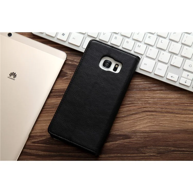 CMAI2 Leather Card Slots Stand Phone Case for Samsung Galaxy S7 Edge G935 - Black