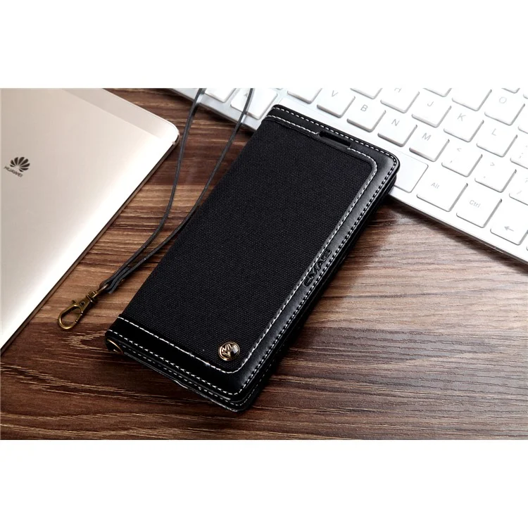 CMAI2 Jeans Cloth Leather Case with Hand Strap for Samsung Galaxy S7 Edge G935 - Black