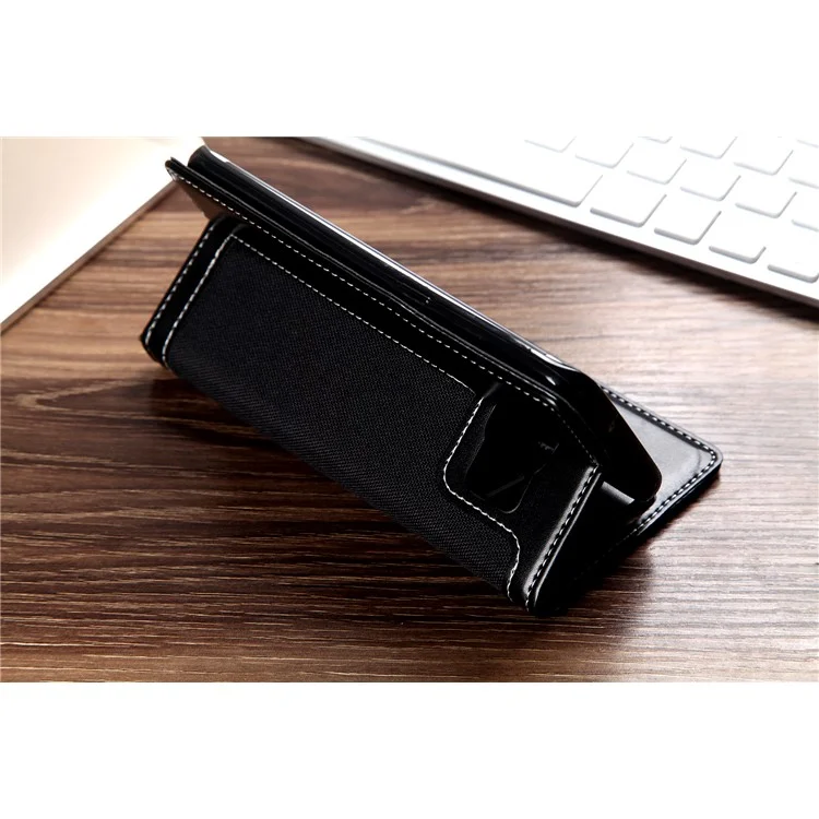 CMAI2 Jeans Cloth Leather Case with Hand Strap for Samsung Galaxy S7 Edge G935 - Black