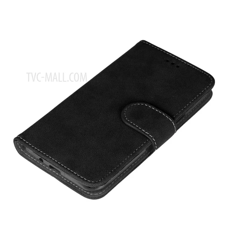 Retro Matte Stand Wallet Ledertasche Für Samsung Galaxy J3 (2016) / J3 - Schwarz