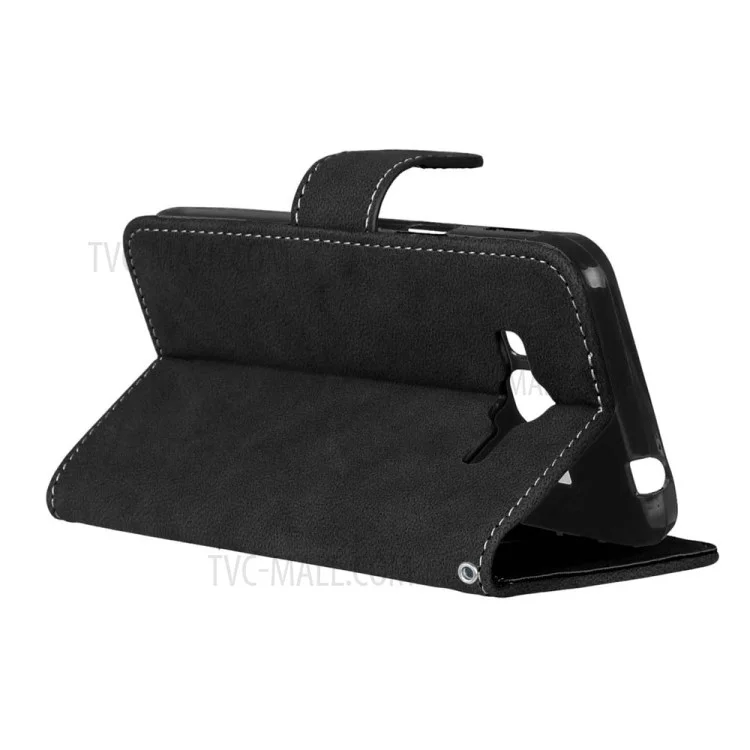 Retro Matte Stand Wallet Ledertasche Für Samsung Galaxy J3 (2016) / J3 - Schwarz