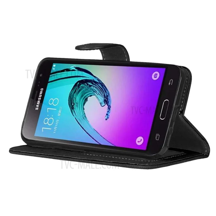 Retro Matte Stand Wallet Ledertasche Für Samsung Galaxy J3 (2016) / J3 - Schwarz