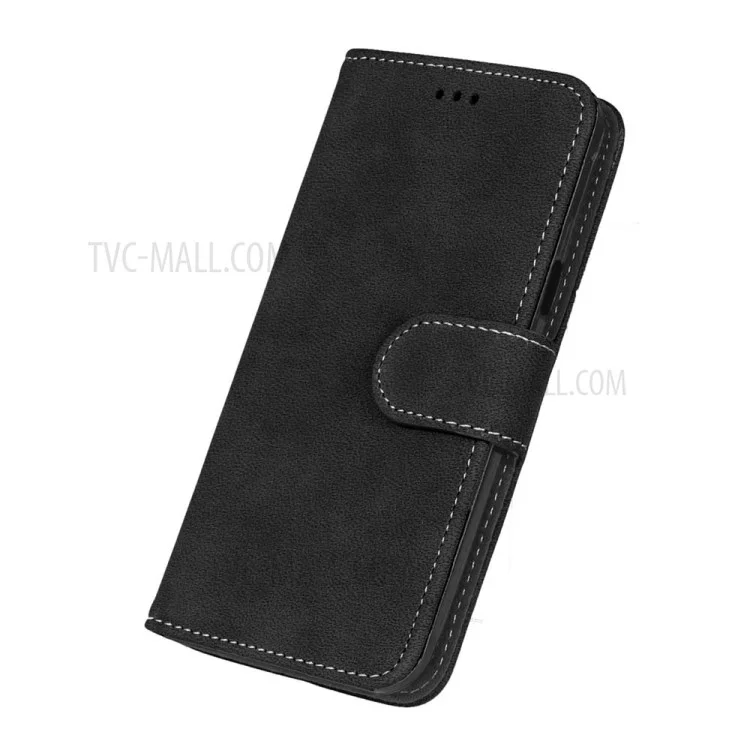 Retro Matte Stand Wallet Ledertasche Für Samsung Galaxy J3 (2016) / J3 - Schwarz