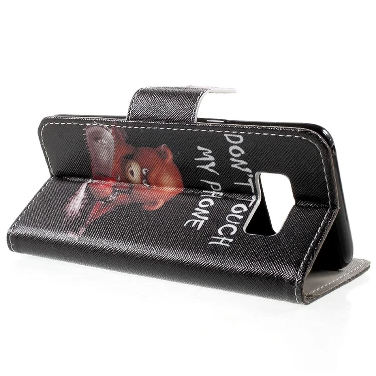 Patterned Wallet Leather Case Accessory for Samsung Galaxy S8 - Warning Words and Cool Bear