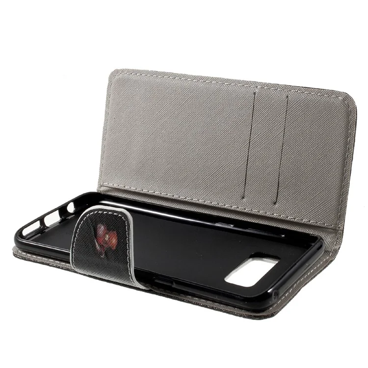 Patterned Wallet Leather Case Accessory for Samsung Galaxy S8 - Warning Words and Cool Bear
