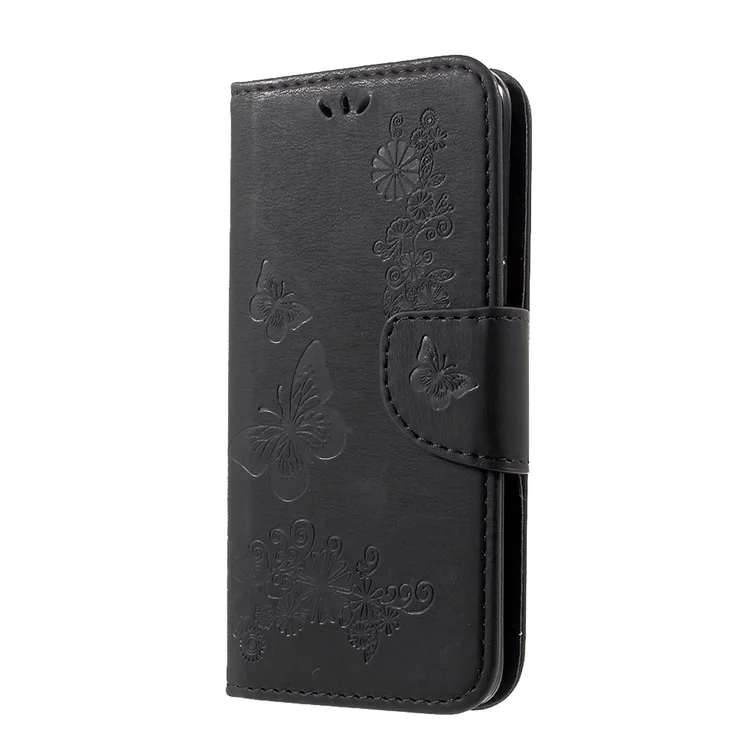 For Samsung Galaxy S8 Imprinted Butterfly Flowers Wallet Leather Case Stand - Black