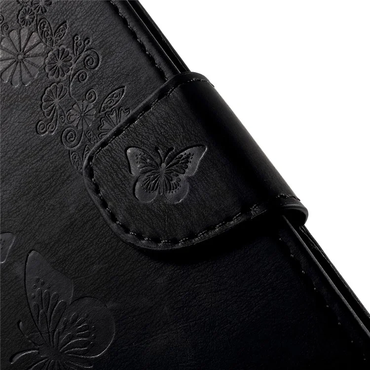 For Samsung Galaxy S8 Imprinted Butterfly Flowers Wallet Leather Case Stand - Black