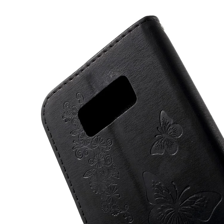 Per Samsung Galaxy S8 Stampata A Farfalla Fiori Portafoglio Custodia In Pelle - Nero