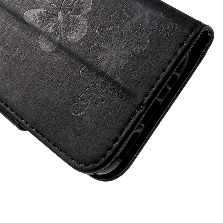 For Samsung Galaxy S8 Imprinted Butterfly Flowers Wallet Leather Case Stand - Black