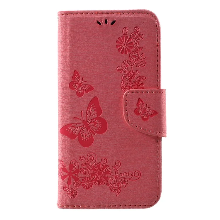 Butterfly Flowers Imprinted PU Leather Wallet Case Stand for Samsung Galaxy S8 - Pink