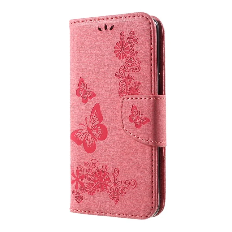 Butterfly Flowers Imprinted PU Leather Wallet Case Stand for Samsung Galaxy S8 - Pink