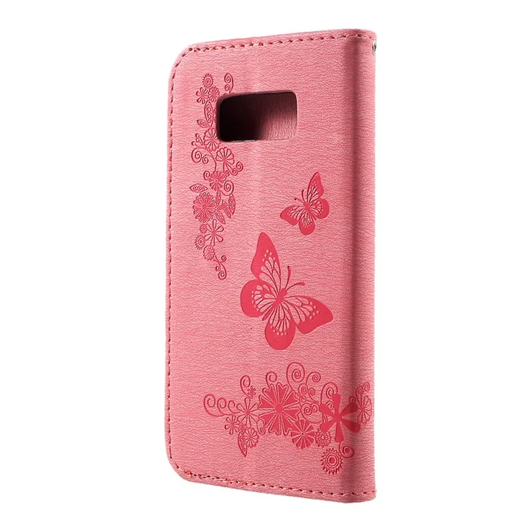 Butterfly Flowers Imprinted PU Leather Wallet Case Stand for Samsung Galaxy S8 - Pink