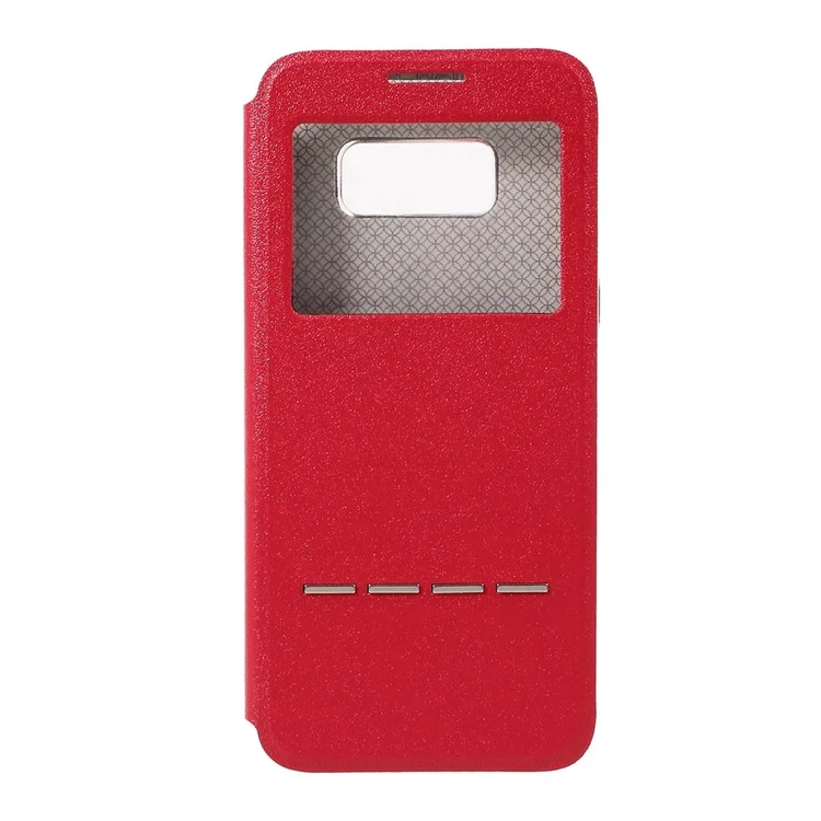 Exibir a Janela Touch Slide Leather Stand Phone Case Para Samsung Galaxy S8 - Vermelho