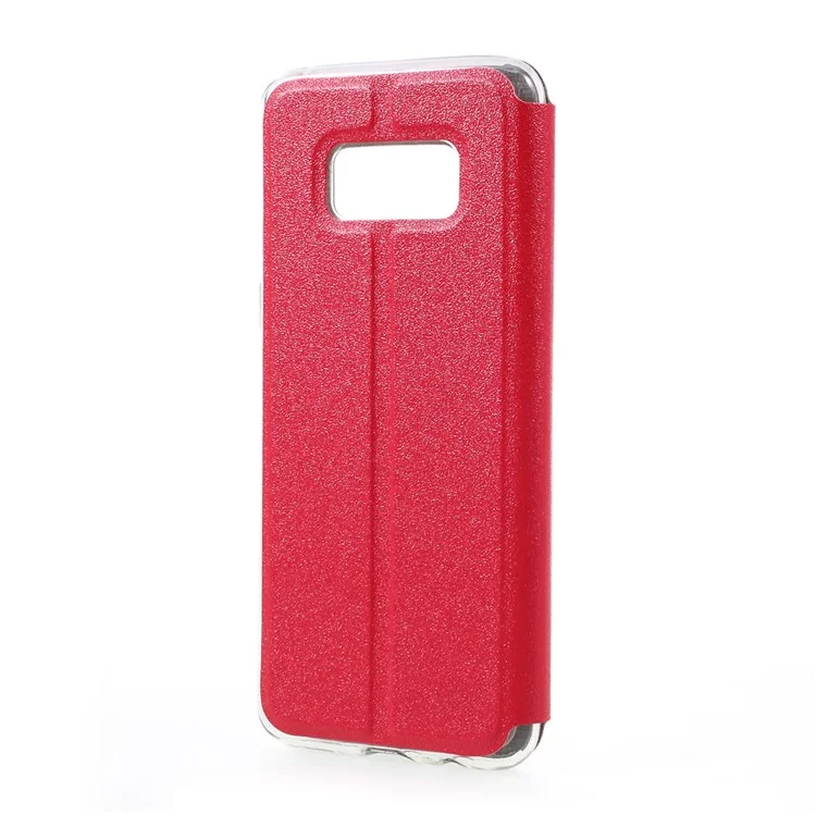 Exibir a Janela Touch Slide Leather Stand Phone Case Para Samsung Galaxy S8 - Vermelho