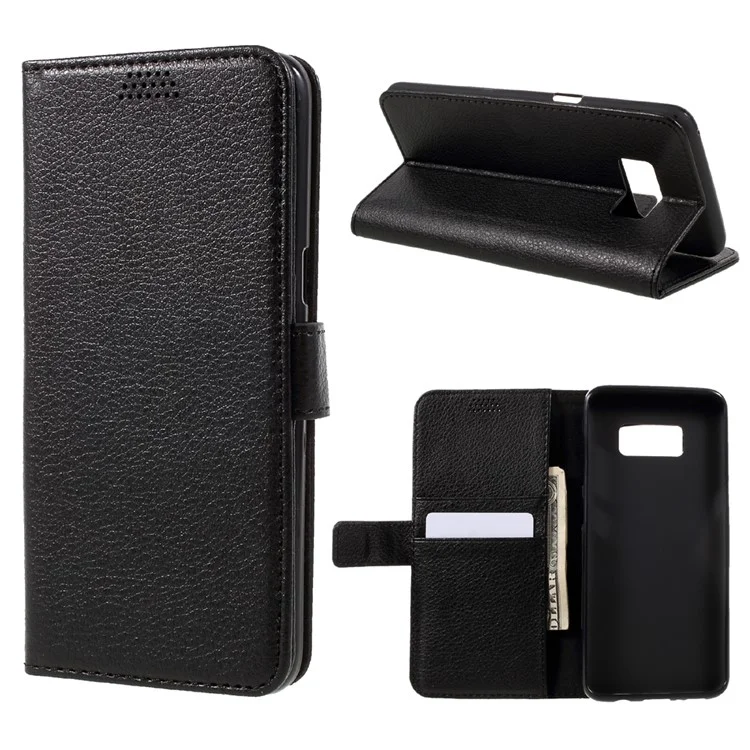 Litchi Texture Leather Wallet Phone Case for Samsung Galaxy S8 - Black