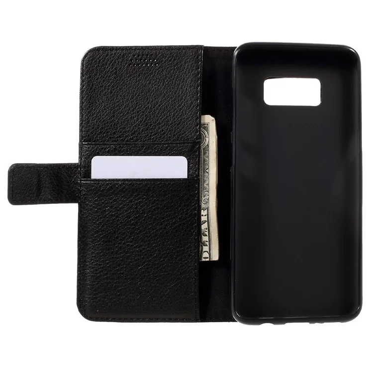 Litchi Texture Leather Wallet Phone Case for Samsung Galaxy S8 - Black