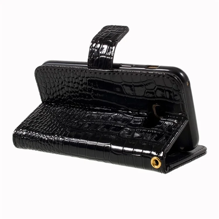 Crocodile Texture Leather Case with Wrist Strap for Samsung Galaxy A3 (2017) - Black