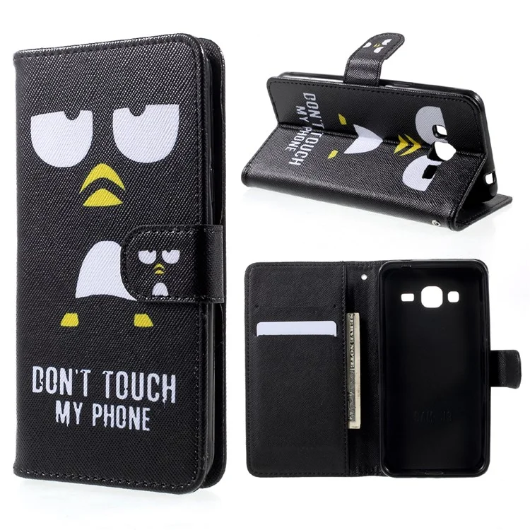 Patterned Leather Wallet Case with Strap for Samsung Galaxy J3 (2016) / J3 - Do Not Touch My Phone