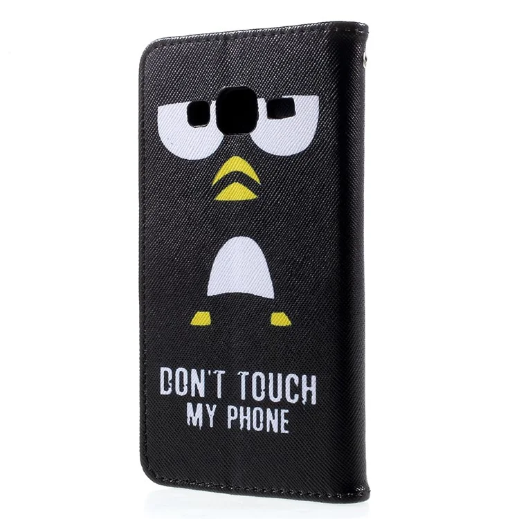 Patterned Leather Wallet Case with Strap for Samsung Galaxy J3 (2016) / J3 - Do Not Touch My Phone