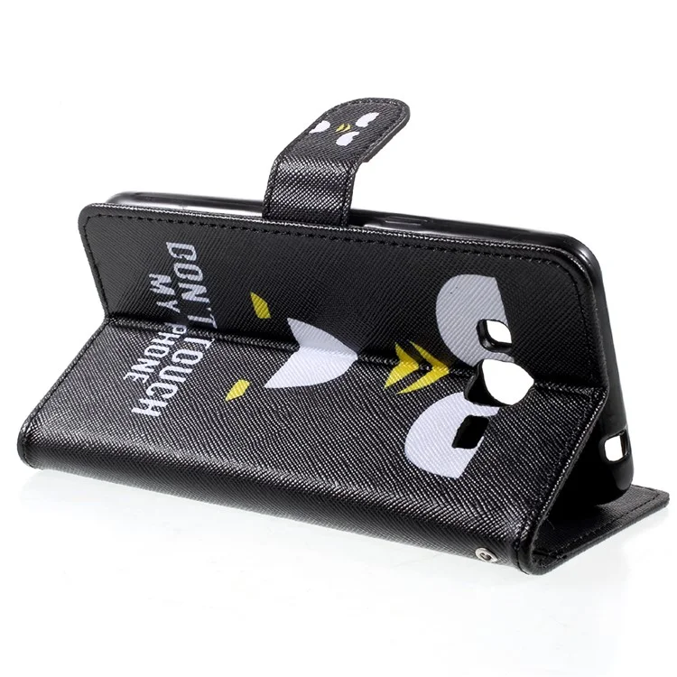 Patterned Leather Wallet Case with Strap for Samsung Galaxy J3 (2016) / J3 - Do Not Touch My Phone