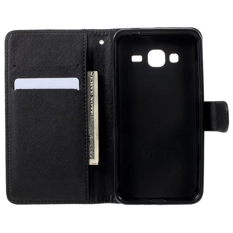 Patterned Leather Wallet Case with Strap for Samsung Galaxy J3 (2016) / J3 - Do Not Touch My Phone