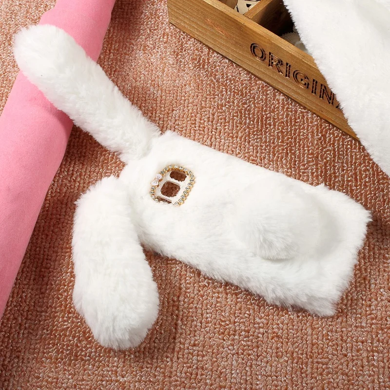 Bunny Shape Rhinestone Warm Furry TPU Mobile Cover for Samsung Galaxy S8 - White
