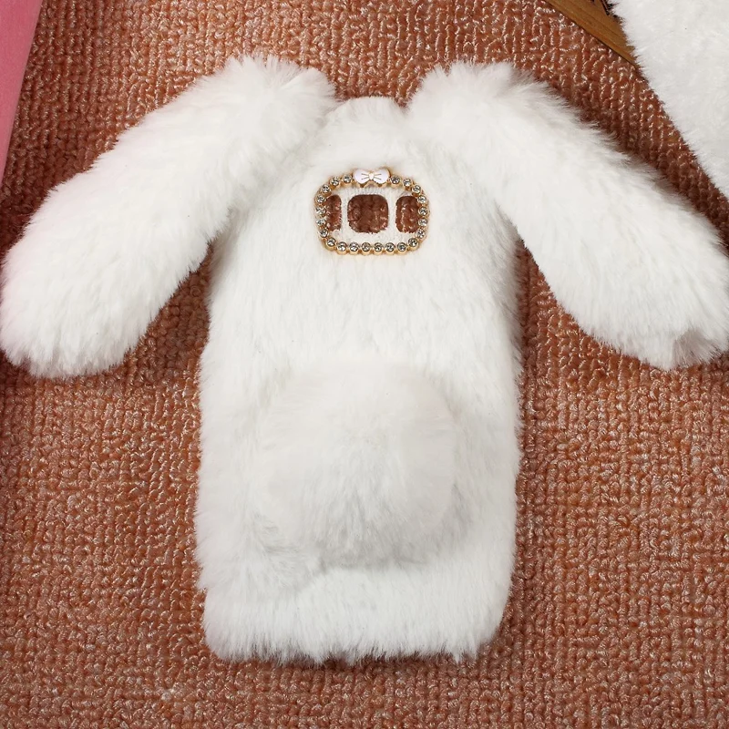 Bunny Shape Rhinestone Warm Furry TPU Mobile Cover for Samsung Galaxy S8 - White