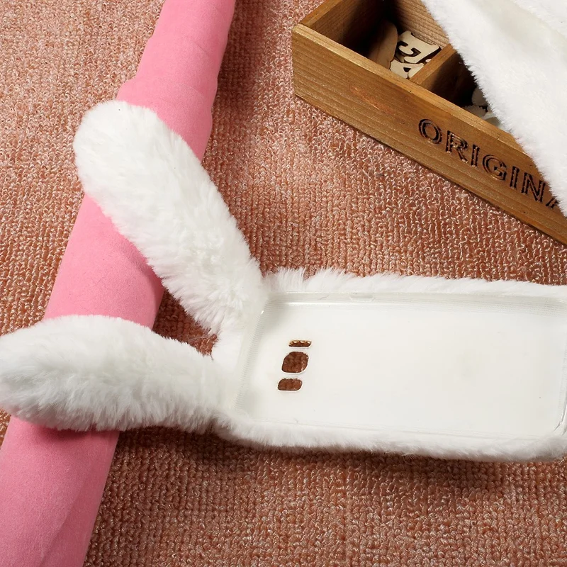 Bunny Shape Rhinestone Warm Furry TPU Mobile Cover for Samsung Galaxy S8 - White