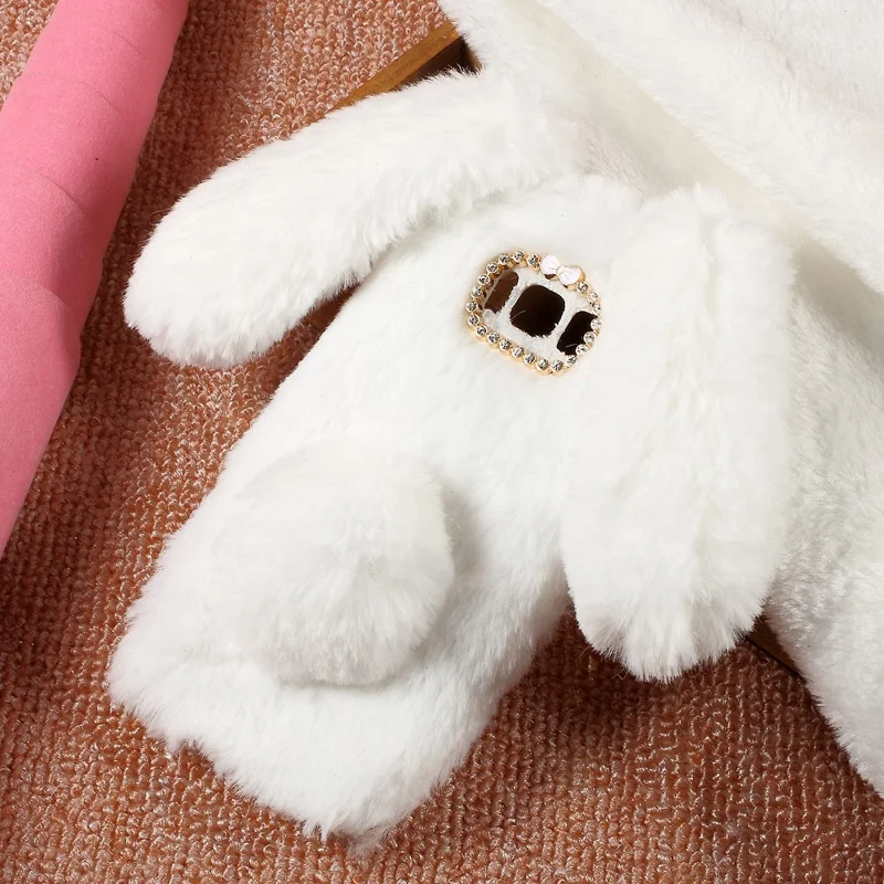 Bunny Shape Rhinestone Warm Furry TPU Mobile Cover for Samsung Galaxy S8 - White