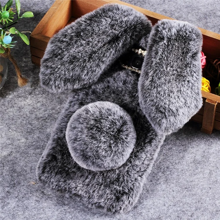 Rabbit Design Soft Fur Phone Shell with Rhinestone Decor for Samsung Galaxy S8 Plus - Grey