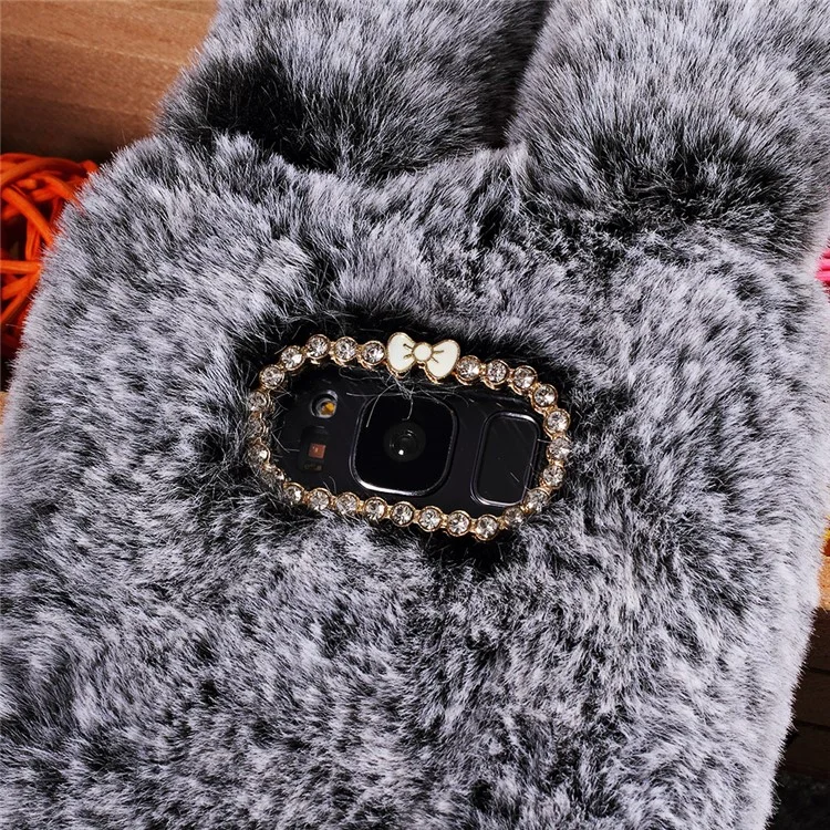Rabbit Design Soft Fur Phone Shell with Rhinestone Decor for Samsung Galaxy S8 Plus - Grey