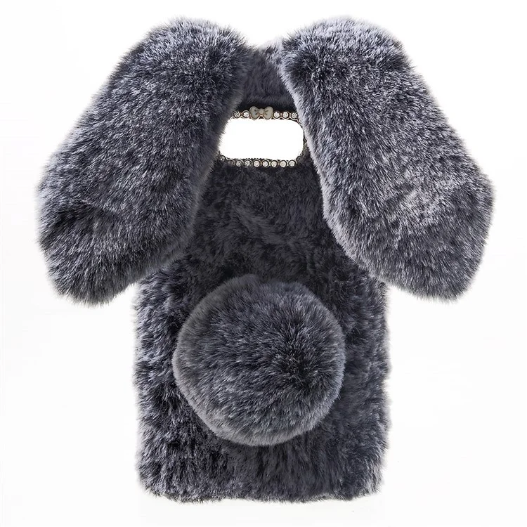 Rabbit Design Soft Fur Phone Shell with Rhinestone Decor for Samsung Galaxy S8 Plus - Grey