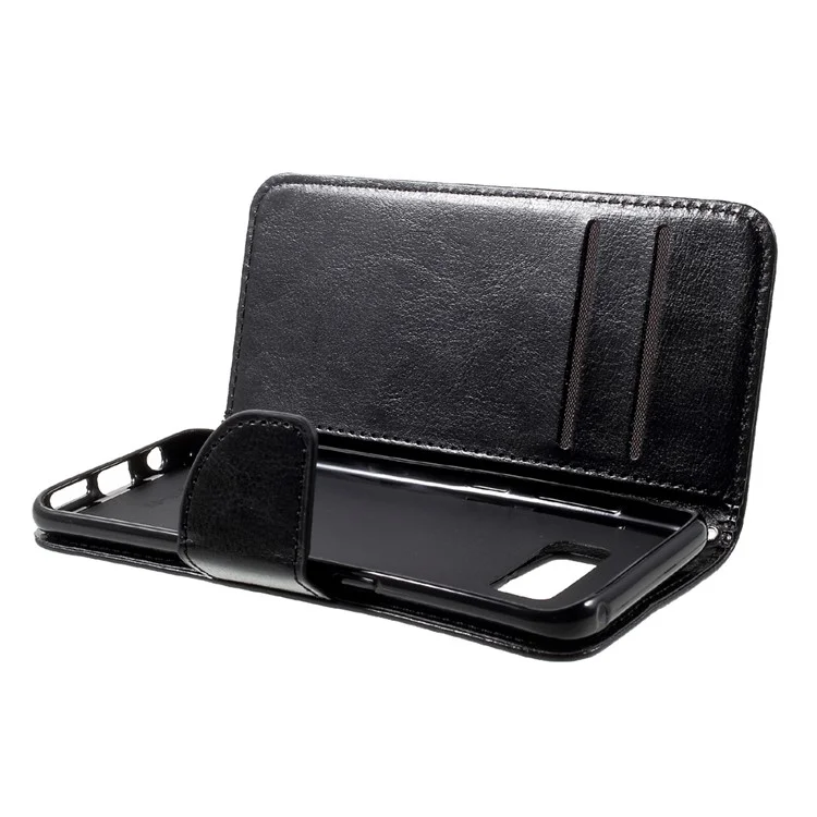 Crazy Horse Leather Wallet Case for Samsung Galaxy S8 Plus - Black