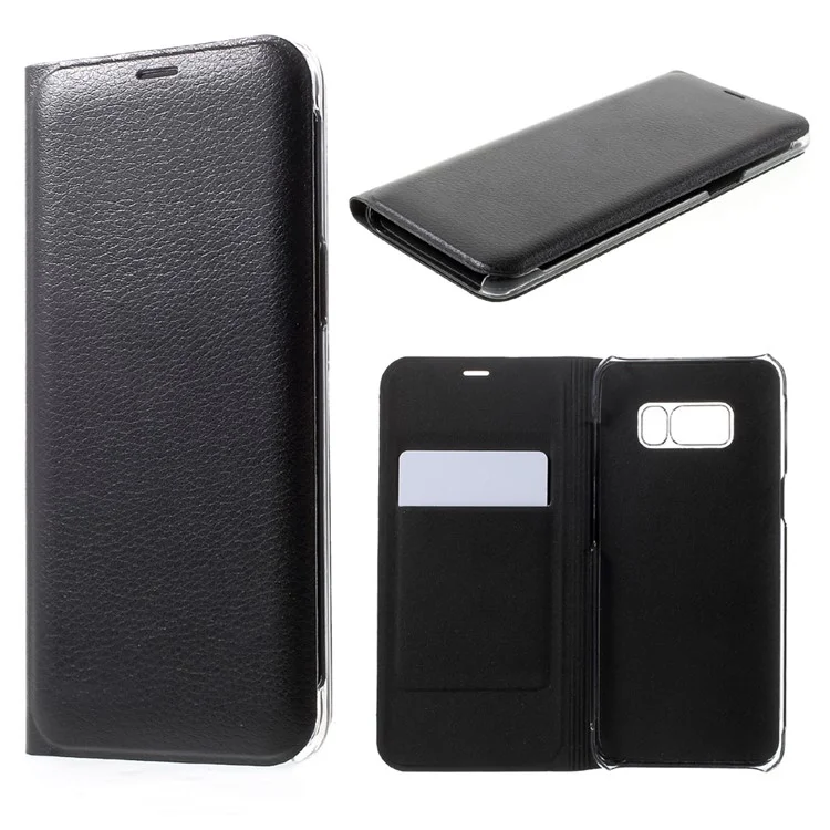 Lychee Texture Card Holder Leather Mobile Case for Samsung Galaxy S8 - Black