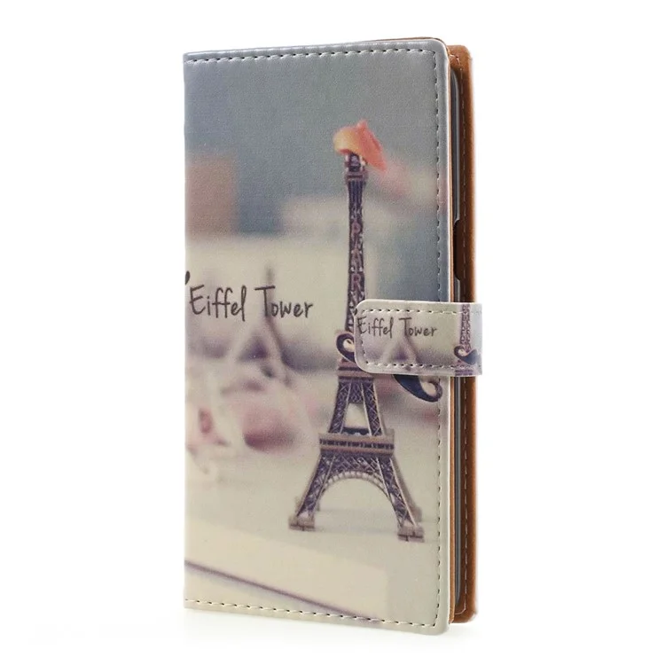 Pattern Printing Leather Wallet Cover for Samsung Galaxy J2 Prime/Grand Prime Plus/Prime (2016) - Eiffel Tower and Mustache