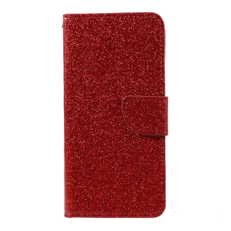 For Samsung Galaxy S8 Glittery Smooth Leather Magnetic Wallet Case - Red