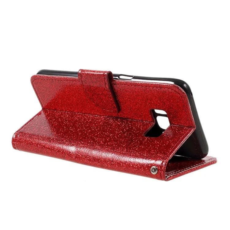 For Samsung Galaxy S8 Glittery Smooth Leather Magnetic Wallet Case - Red