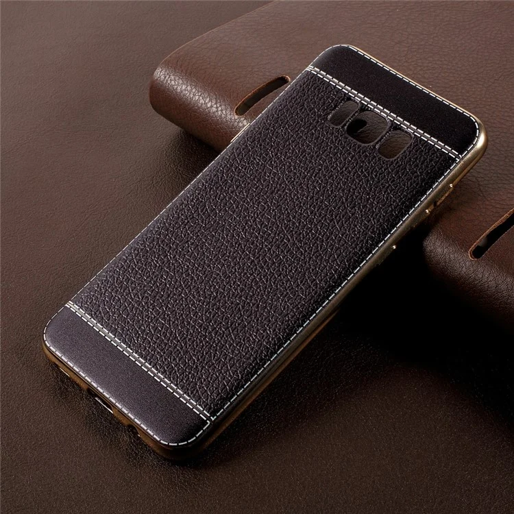 Lychee Grain Leather Coated Plating TPU Phone Case for Samsung Galaxy S8 Plus - Black