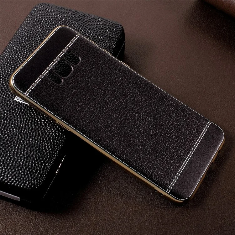 Lychee Grain Leather Coated Plating TPU Phone Case for Samsung Galaxy S8 Plus - Black