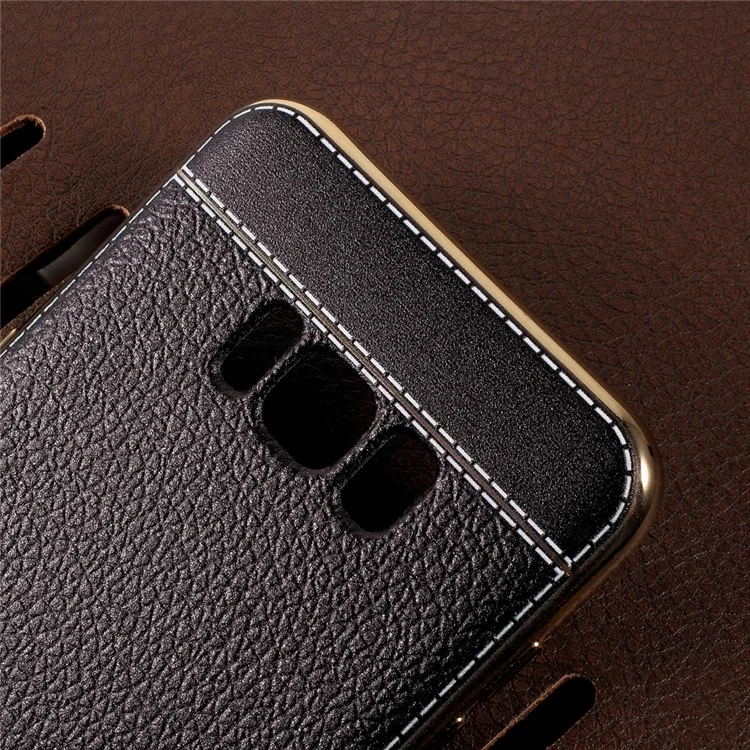 Lychee Grain Leather Coated Plating TPU Phone Case for Samsung Galaxy S8 Plus - Black