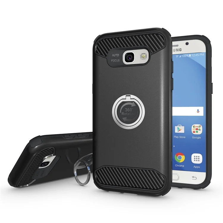 Metal Ring Holder Kickstand PC + TPU Hybrid Case for Samsung Galaxy A5 (2017) A520 - Black