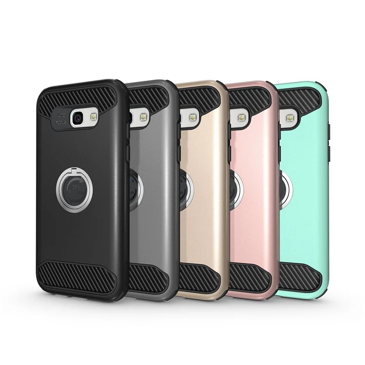 Metal Ring Holder Kickstand PC + TPU Hybrid Case for Samsung Galaxy A5 (2017) A520 - Black