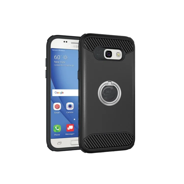Metal Ring Holder Kickstand PC + TPU Hybrid Case for Samsung Galaxy A5 (2017) A520 - Black