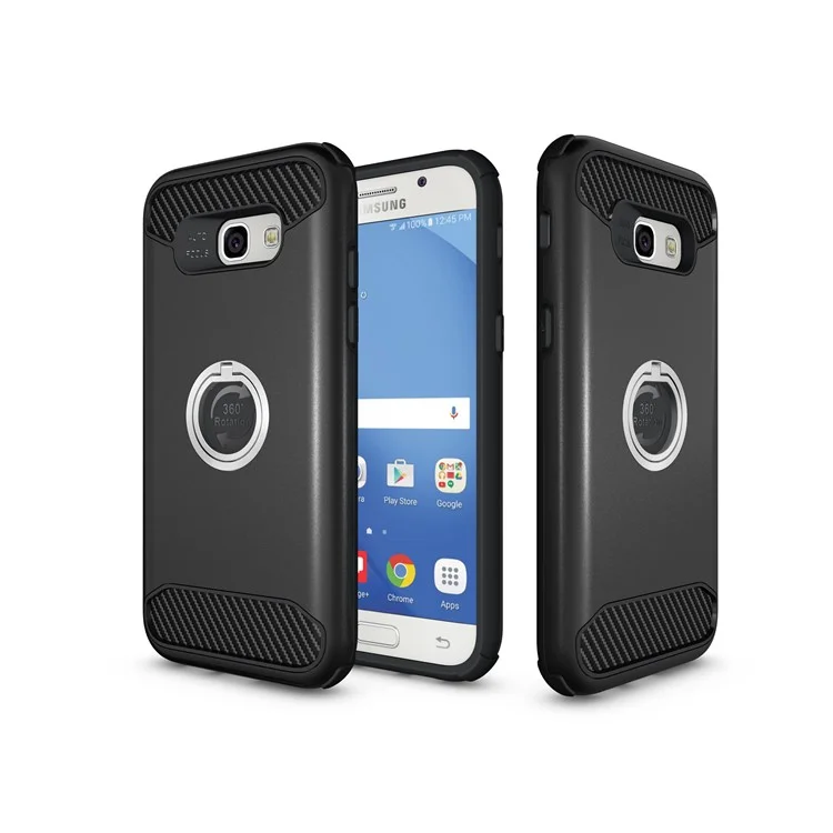 Metal Ring Holder Kickstand PC + TPU Hybrid Case for Samsung Galaxy A5 (2017) A520 - Black