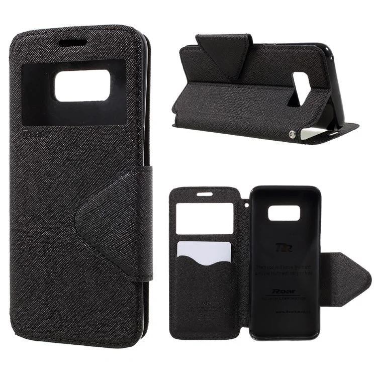 ROAR KOREA View Window Stand Card Slot Leather Cell Phone Case for Samsung Galaxy S8 - Black