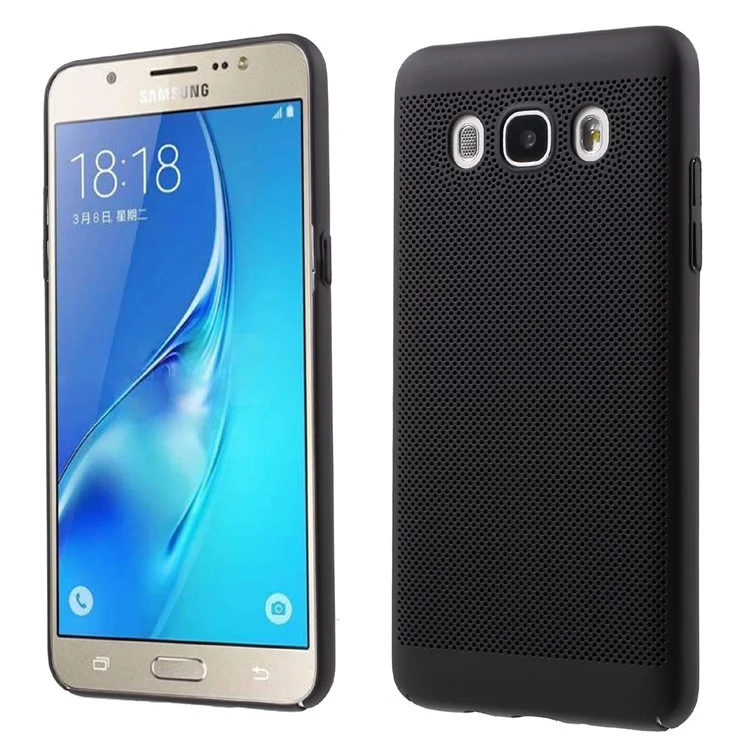 Hollow Mesh Rubberized Plastic Hard Case for Samsung Galaxy J5 (2016) J510 - Black
