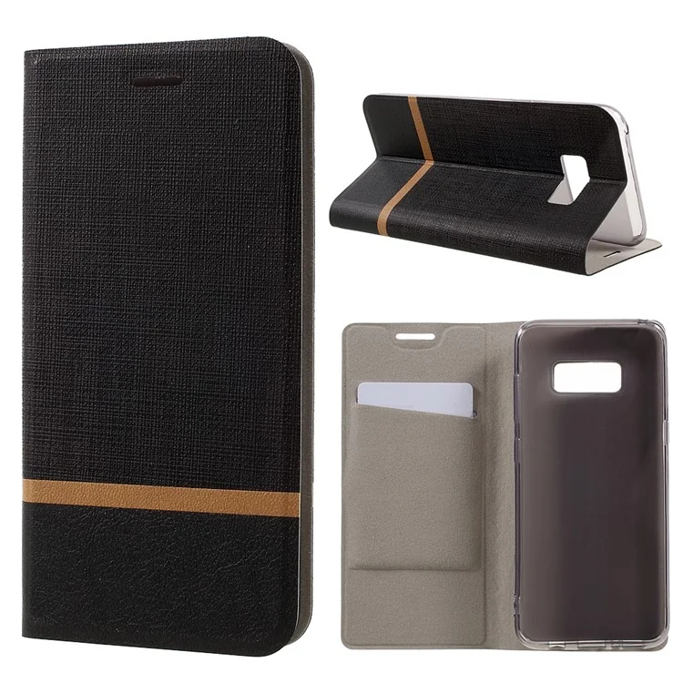 Contrast Color Leather Phone Case for Samsung Galaxy S8 Plus G955 Built-in Steel Sheet - Black