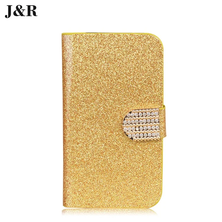 J&R Rhinestone Glittery Leather Stand Case with Card Holder for Samsung A5 (2017) SM-A520F - Gold