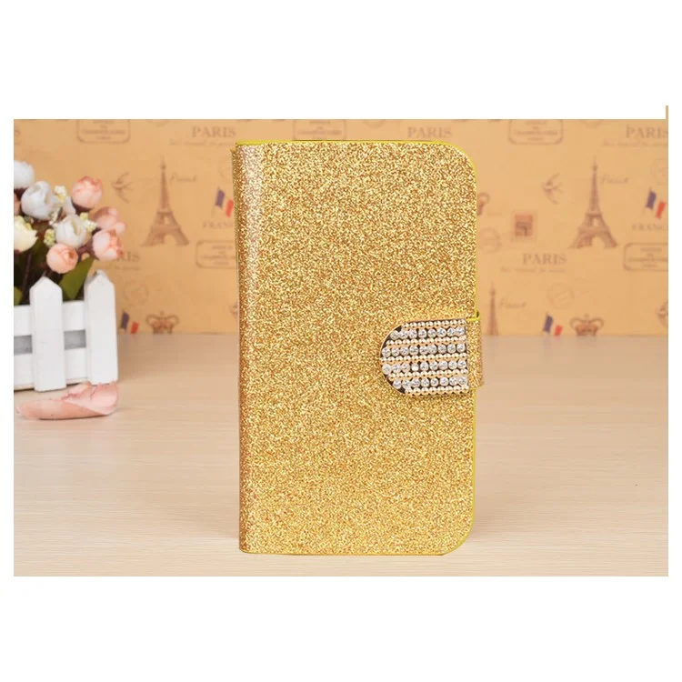 J&R Rhinestone Glittery Leather Stand Case with Card Holder for Samsung A5 (2017) SM-A520F - Gold