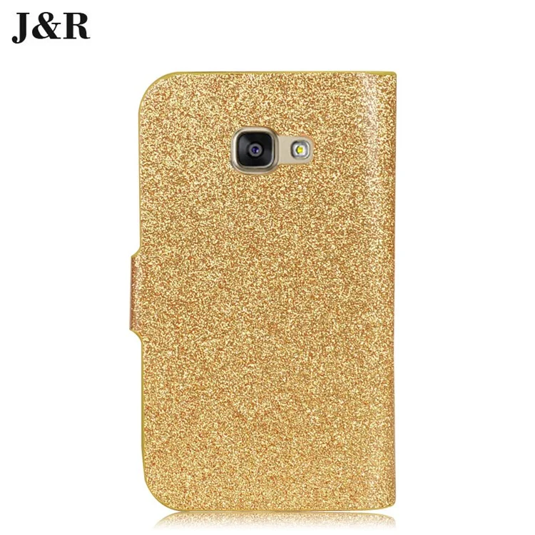 J&R Rhinestone Glittery Leather Stand Case with Card Holder for Samsung A5 (2017) SM-A520F - Gold